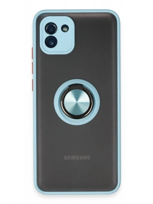 Newface Samsung Galaxy A03 Kılıf Montreal Yüzüklü Silikon Kapak - Buz Mavi