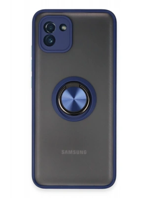 Newface Samsung Galaxy A03 Kılıf Montreal Yüzüklü Silikon Kapak - Lacivert