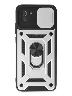 Newface Samsung Galaxy A03 Kılıf Pars Lens Yüzüklü Silikon - Gümüş