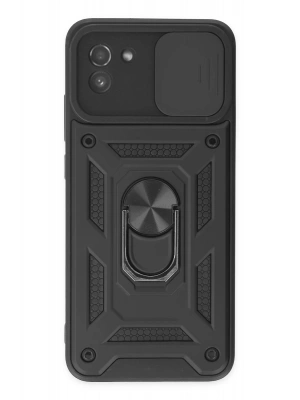 Newface Samsung Galaxy A03 Kılıf Pars Lens Yüzüklü Silikon - Siyah