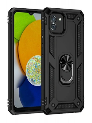 Newface Samsung Galaxy A03 Kılıf Sofya Yüzüklü Silikon Kapak - Siyah