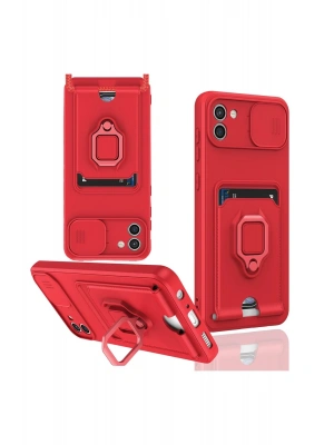 Newface Samsung Galaxy A03 Kılıf Zuma Kartvizitli Yüzüklü Silikon - Kırmızı