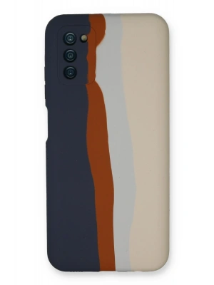 Newface Samsung Galaxy A03S Kılıf Ebruli Lansman Silikon - Lacivert-Krem