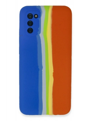 Newface Samsung Galaxy A03S Kılıf Ebruli Lansman Silikon - Mavi-Turuncu