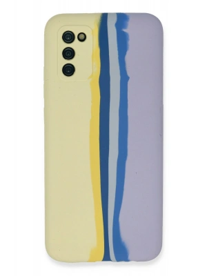 Newface Samsung Galaxy A03S Kılıf Ebruli Lansman Silikon - Sarı-Lila