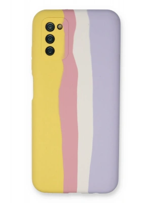 Newface Samsung Galaxy A03S Kılıf Ebruli Lansman Silikon - Sarı-Mavi