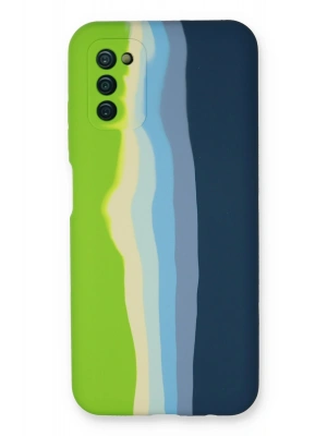 Newface Samsung Galaxy A03S Kılıf Ebruli Lansman Silikon - Yeşil-Koyu Yeşil
