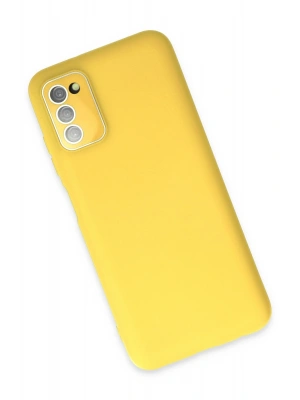 Newface Samsung Galaxy A03S Kılıf Lansman Glass Kapak - Sarı