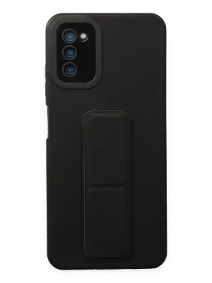 Newface Samsung Galaxy A03S Kılıf Mega Standlı Silikon - Siyah