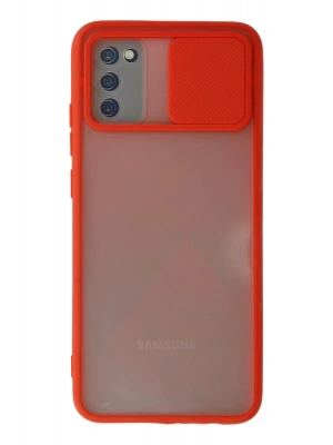 Newface Samsung Galaxy A03S Kılıf Palm Buzlu Kamera Sürgülü Silikon - Kırmızı