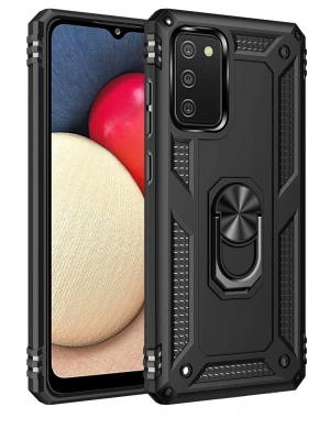 Newface Samsung Galaxy A03S Kılıf Sofya Yüzüklü Silikon Kapak - Siyah