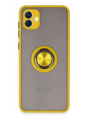 Newface Samsung Galaxy A04 Kılıf Montreal Yüzüklü Silikon Kapak - Sarı
