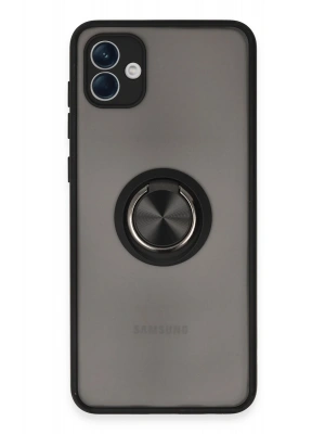 Newface Samsung Galaxy A04 Kılıf Montreal Yüzüklü Silikon Kapak - Siyah