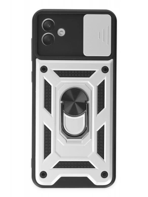 Newface Samsung Galaxy A04 Kılıf Pars Lens Yüzüklü Silikon - Gümüş