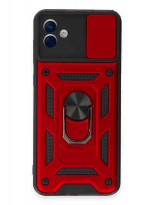 Newface Samsung Galaxy A04E Kılıf Pars Lens Yüzüklü Silikon - Kırmızı