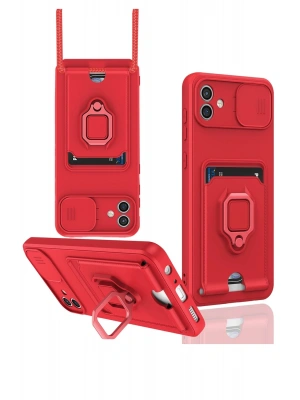 Newface Samsung Galaxy A05 Kılıf Zuma Kartvizitli Yüzüklü Silikon - Kırmızı