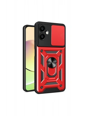 Newface Samsung Galaxy A06 Kılıf Pars Lens Yüzüklü Silikon - Kırmızı