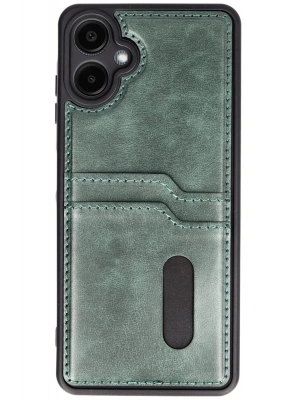 Newface Samsung Galaxy A06 Kılıf Sara Kartvizitli Deri Kılıf - Koyu Yeşil