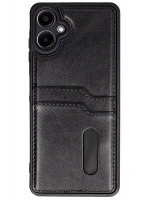 Newface Samsung Galaxy A06 Kılıf Sara Kartvizitli Deri Kılıf - Siyah