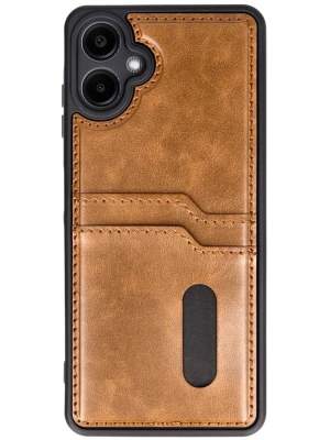 Newface Samsung Galaxy A06 Kılıf Sara Kartvizitli Deri Kılıf - Taba