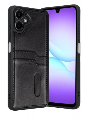 Newface Samsung Galaxy A07 4G Sara Kartvizitli Deri Kılıf - Siyah