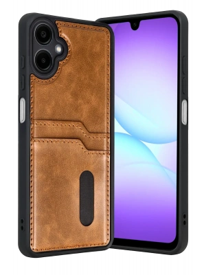 Newface Samsung Galaxy A07 4G Sara Kartvizitli Deri Kılıf - Taba