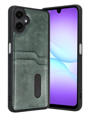 Newface Samsung Galaxy A07 4G Sara Kartvizitli Deri Kılıf - Yeşil