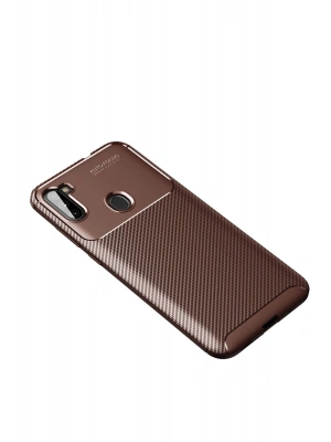 Newface Samsung Galaxy A11 Kılıf Auto Focus Karbon Kapak - Kahverengi