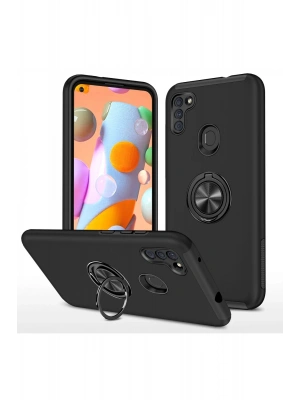 Newface Samsung Galaxy A11 Kılıf Elit Yüzüklü Kapak - Siyah