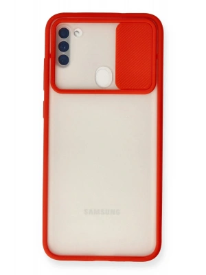 Newface Samsung Galaxy A11 Kılıf Palm Buzlu Kamera Sürgülü Silikon - Kırmızı