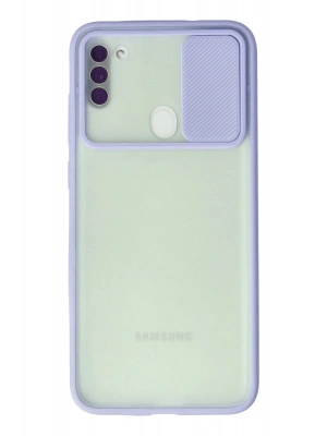 Newface Samsung Galaxy A11 Kılıf Palm Buzlu Kamera Sürgülü Silikon - Lila