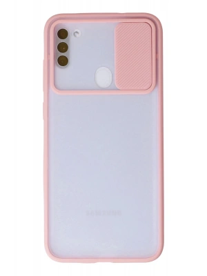 Newface Samsung Galaxy A11 Kılıf Palm Buzlu Kamera Sürgülü Silikon - Pembe