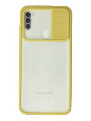 Newface Samsung Galaxy A11 Kılıf Palm Buzlu Kamera Sürgülü Silikon - Sarı