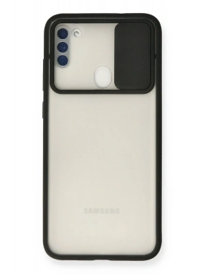 Newface Samsung Galaxy A11 Kılıf Palm Buzlu Kamera Sürgülü Silikon - Siyah