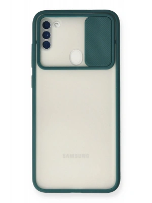 Newface Samsung Galaxy A11 Kılıf Palm Buzlu Kamera Sürgülü Silikon - Yeşil