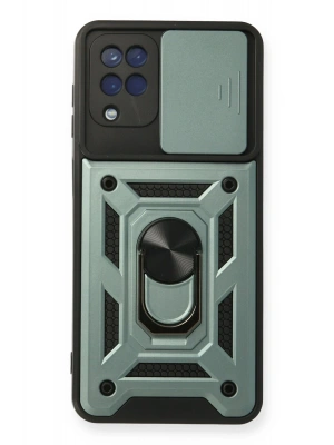 Newface Samsung Galaxy A12 Kılıf Pars Lens Yüzüklü Silikon - Yeşil