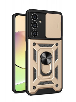 Newface Samsung Galaxy A15 4G Kılıf Pars Lens Yüzüklü Silikon - Gold