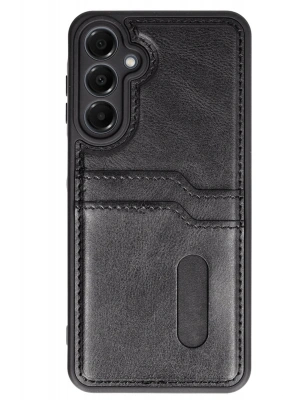 Newface Samsung Galaxy A15 4G Kılıf Sara Kartvizitli Deri Kılıf - Siyah