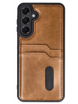 Newface Samsung Galaxy A15 4G Kılıf Sara Kartvizitli Deri Kılıf - Taba