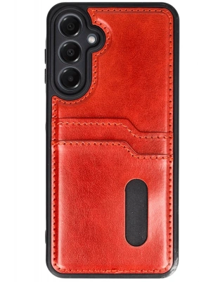 Newface Samsung Galaxy A16 5G Kılıf Sara Kartvizitli Deri Kılıf - Kırmızı