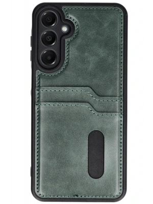 Newface Samsung Galaxy A16 5G Kılıf Sara Kartvizitli Deri Kılıf - Koyu Yeşil