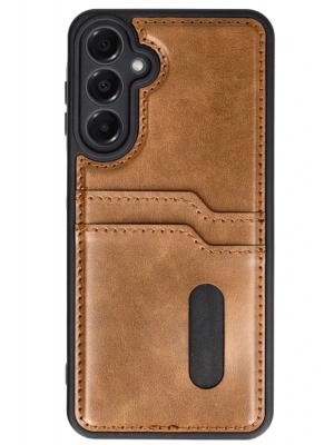 Newface Samsung Galaxy A16 5G Kılıf Sara Kartvizitli Deri Kılıf - Taba