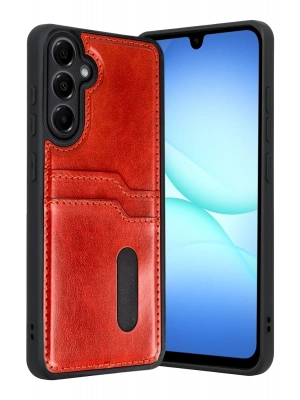 Newface Samsung Galaxy A17 5G Sara Kartvizitli Deri Kılıf - Kırmızı