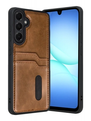 Newface Samsung Galaxy A17 5G Sara Kartvizitli Deri Kılıf - Taba