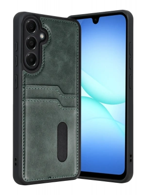 Newface Samsung Galaxy A17 5G Sara Kartvizitli Deri Kılıf - Yeşil