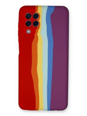 Newface Samsung Galaxy A22 Kılıf Ebruli Lansman Silikon - Kırmızı-Mor