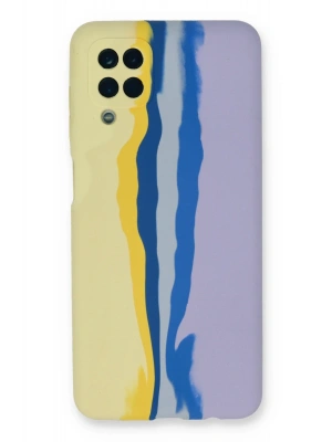 Newface Samsung Galaxy A22 Kılıf Ebruli Lansman Silikon - Sarı-Lila