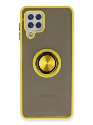 Newface Samsung Galaxy A22 Kılıf Montreal Yüzüklü Silikon Kapak - Sarı