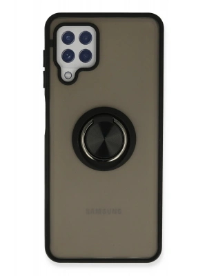 Newface Samsung Galaxy A22 Kılıf Montreal Yüzüklü Silikon Kapak - Siyah