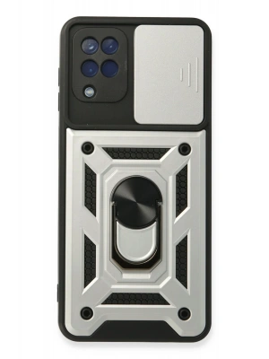 Newface Samsung Galaxy A22 Kılıf Pars Lens Yüzüklü Silikon - Gümüş